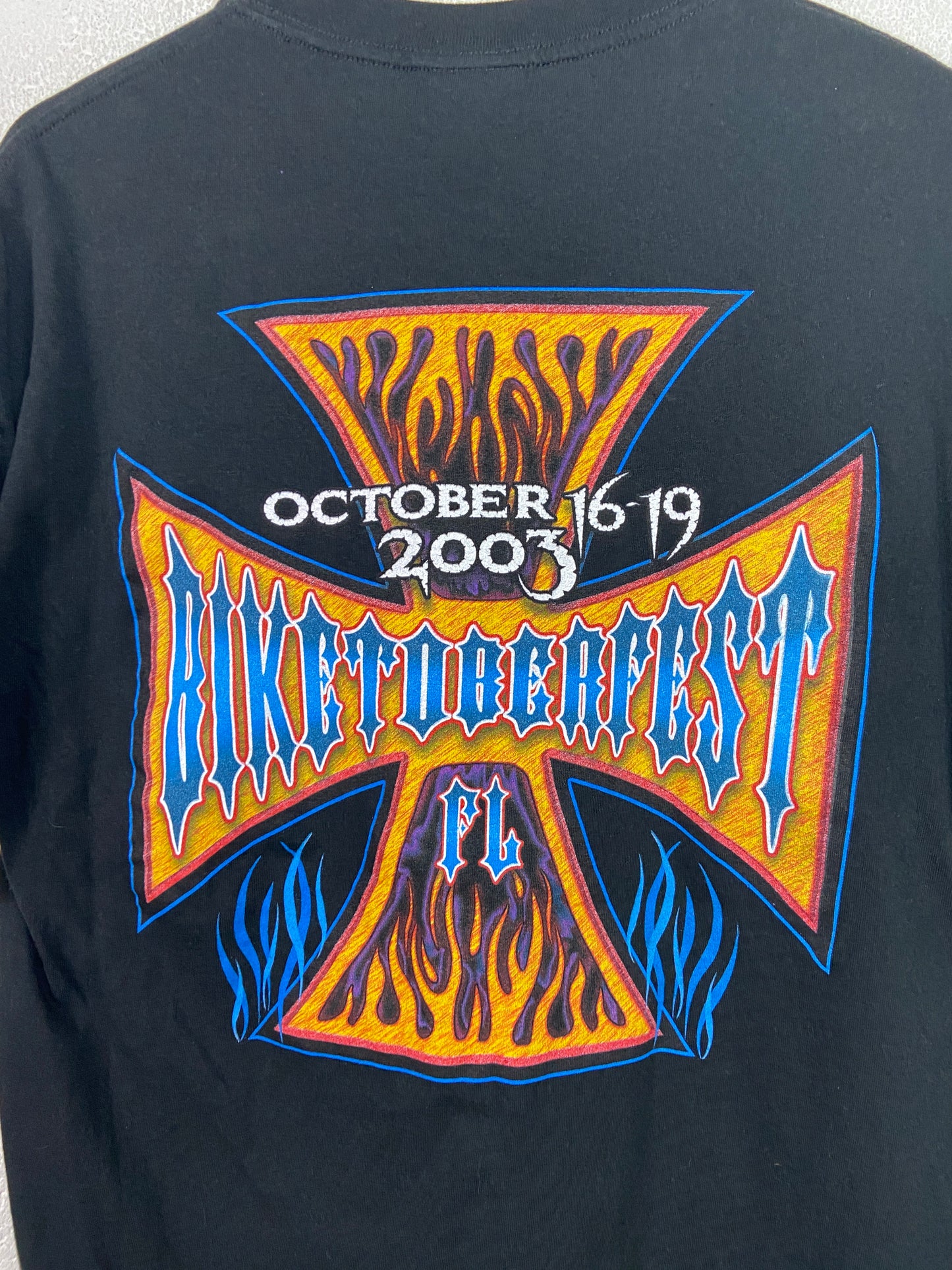 Y2K Biketoberfest '03 Cross Black Tee Sz L