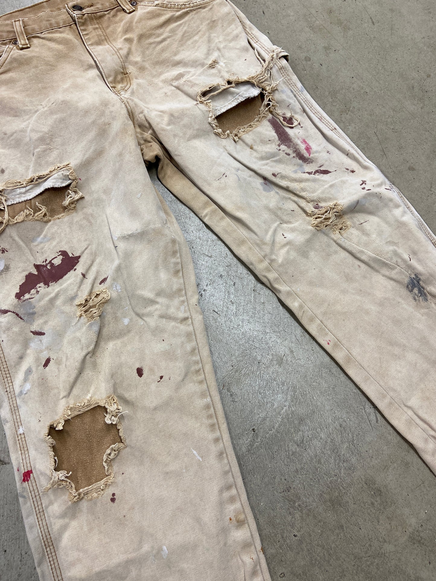 VTG Dickies Thrashed Tan Carpenter Pants Sz 32x32