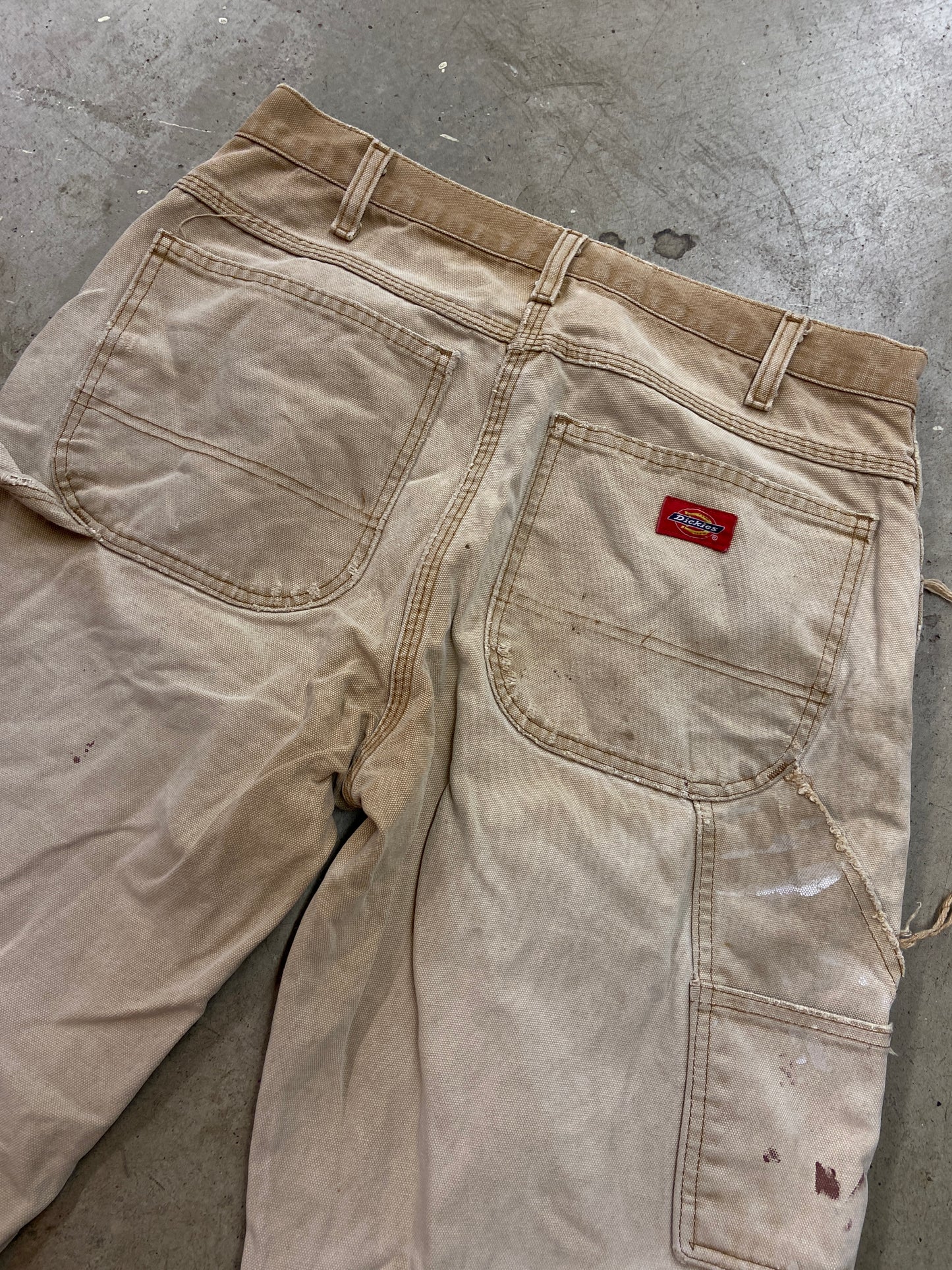 VTG Dickies Thrashed Tan Carpenter Pants Sz 32x32
