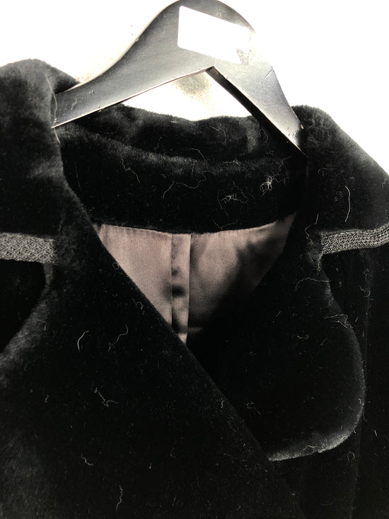 VTG Black Fur Trench Coat Sz M