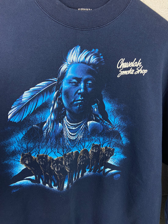 VTG Native American Chewelah Navy Crewneck Sz L