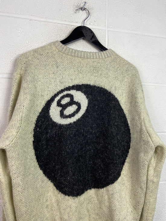 Stussy 8-Ball Brushed Mohair Cream Sweater Sz XL