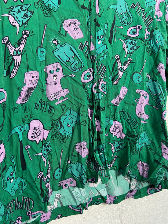 Brain Dead Caricatures Green Button Up Shirt Sz XL