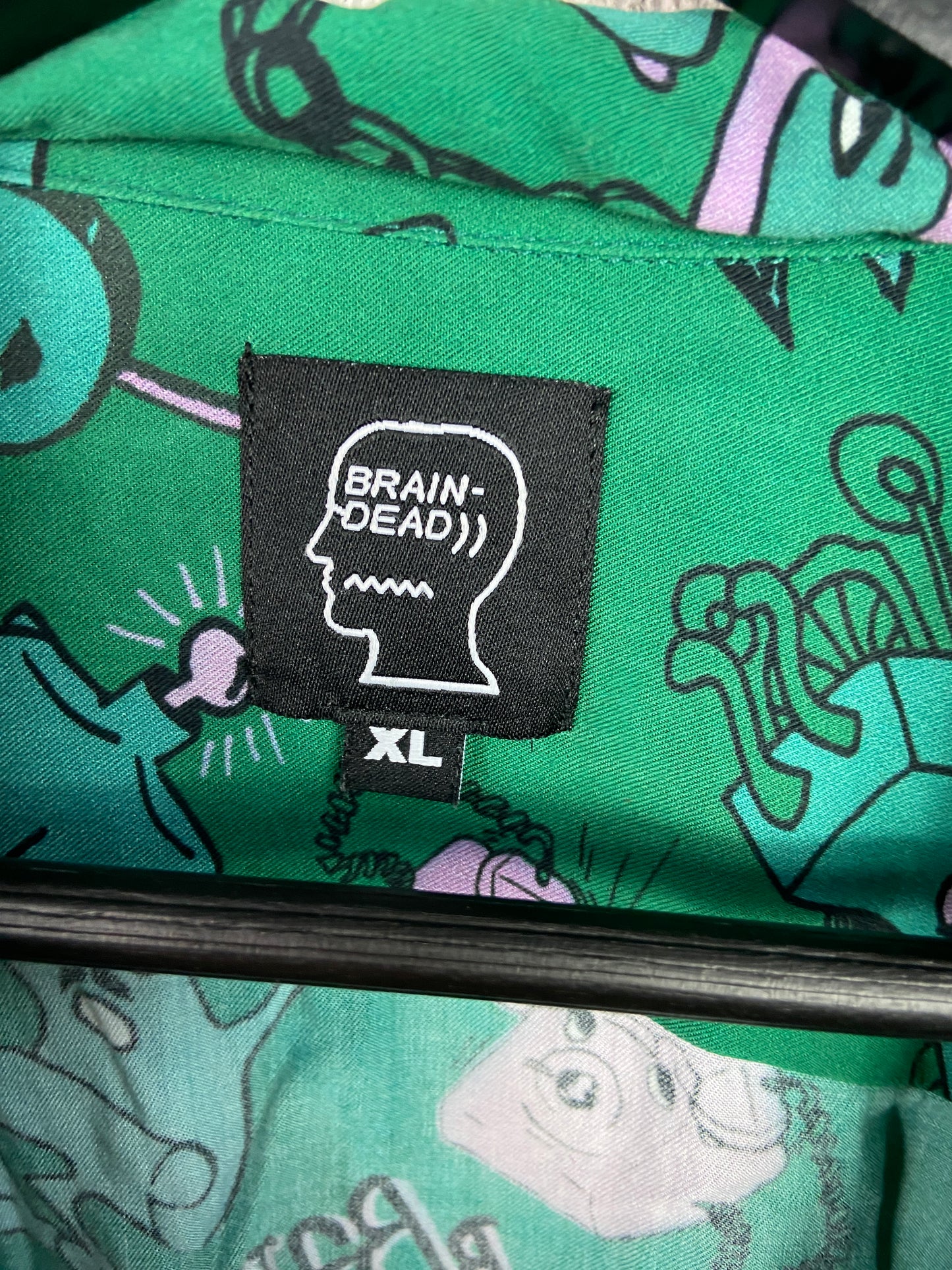 Brain Dead Caricatures Green Button Up Shirt Sz XL