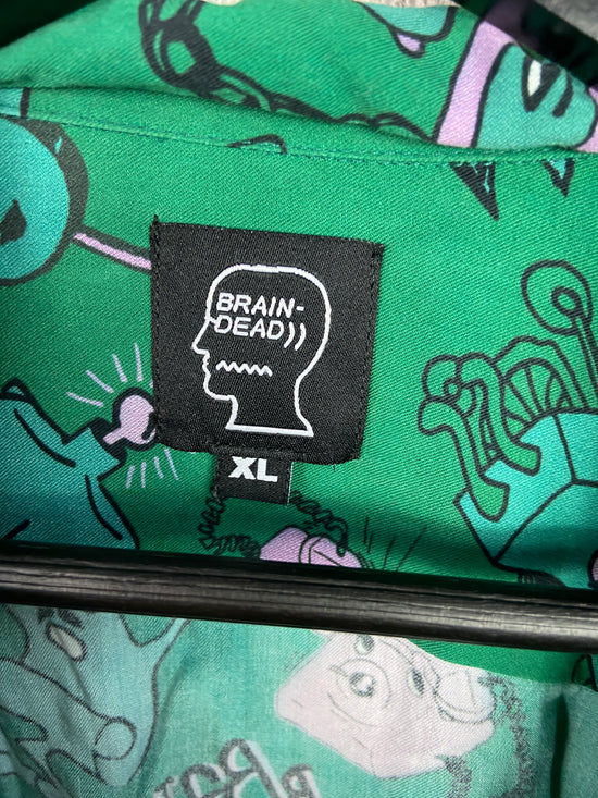 Brain Dead Caricatures Green Button Up Shirt Sz XL