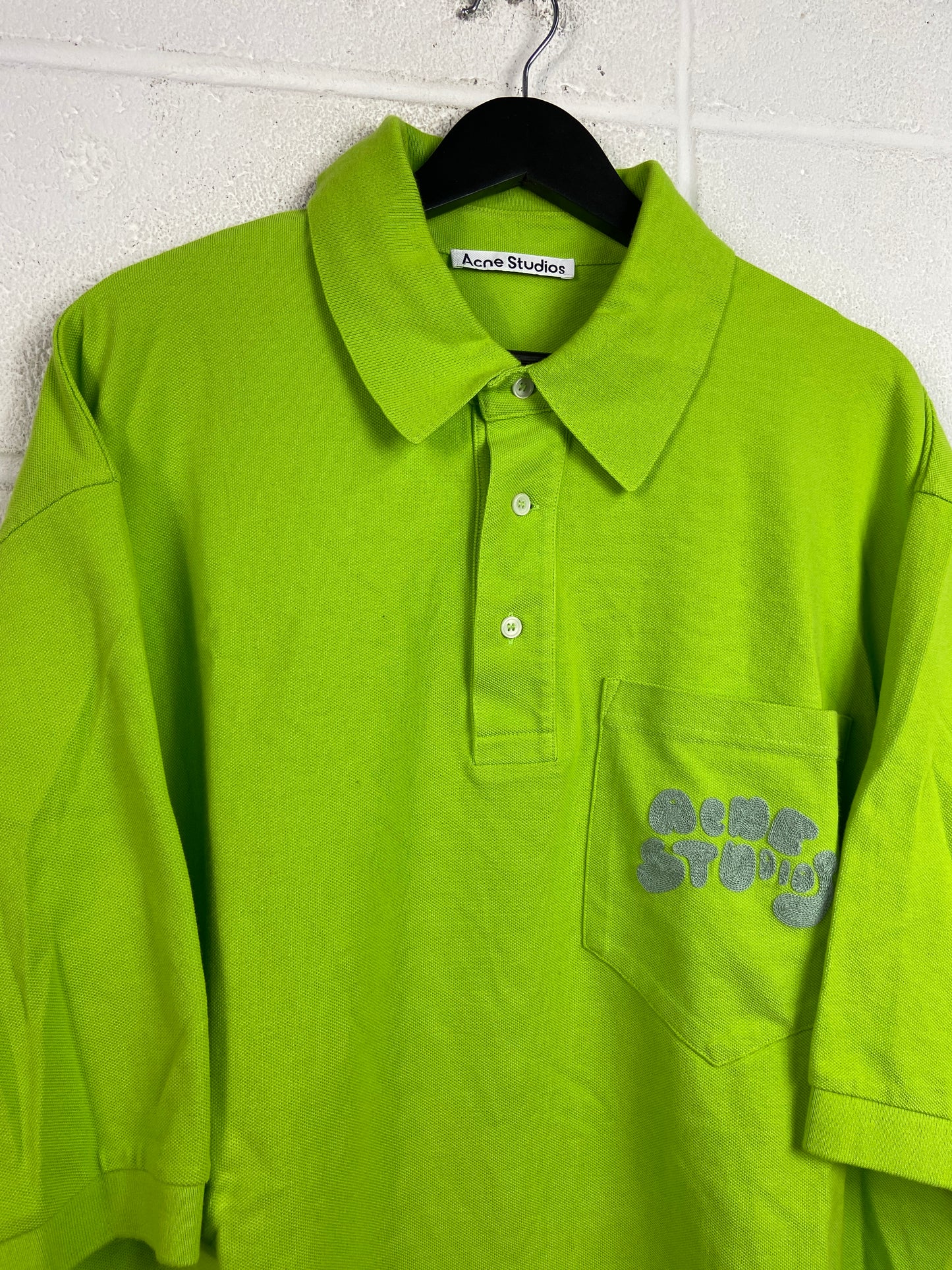 Acne Studios Volt Green Chainstitch Polo Shirt Sz XL