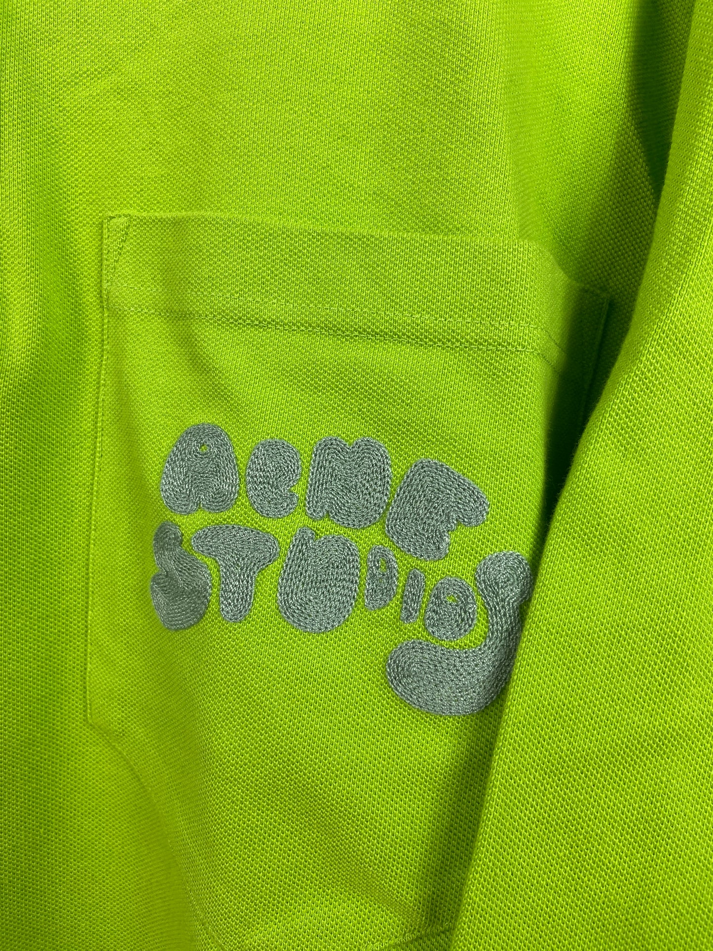 Acne Studios Volt Green Chainstitch Polo Shirt Sz XL