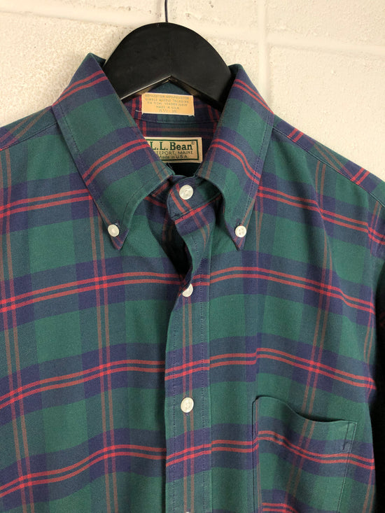 VTG L.L. Bean Red/Green/Navy Plaid Button-Down Shirt Sz L