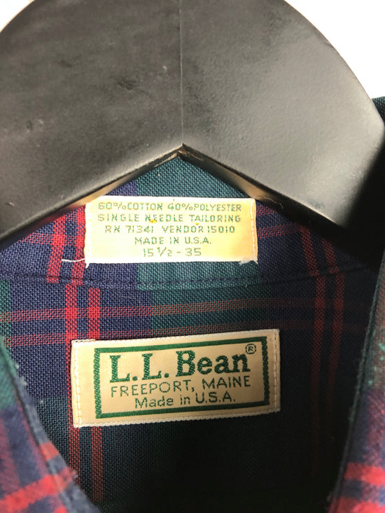 VTG L.L. Bean Red/Green/Navy Plaid Button-Down Shirt Sz L