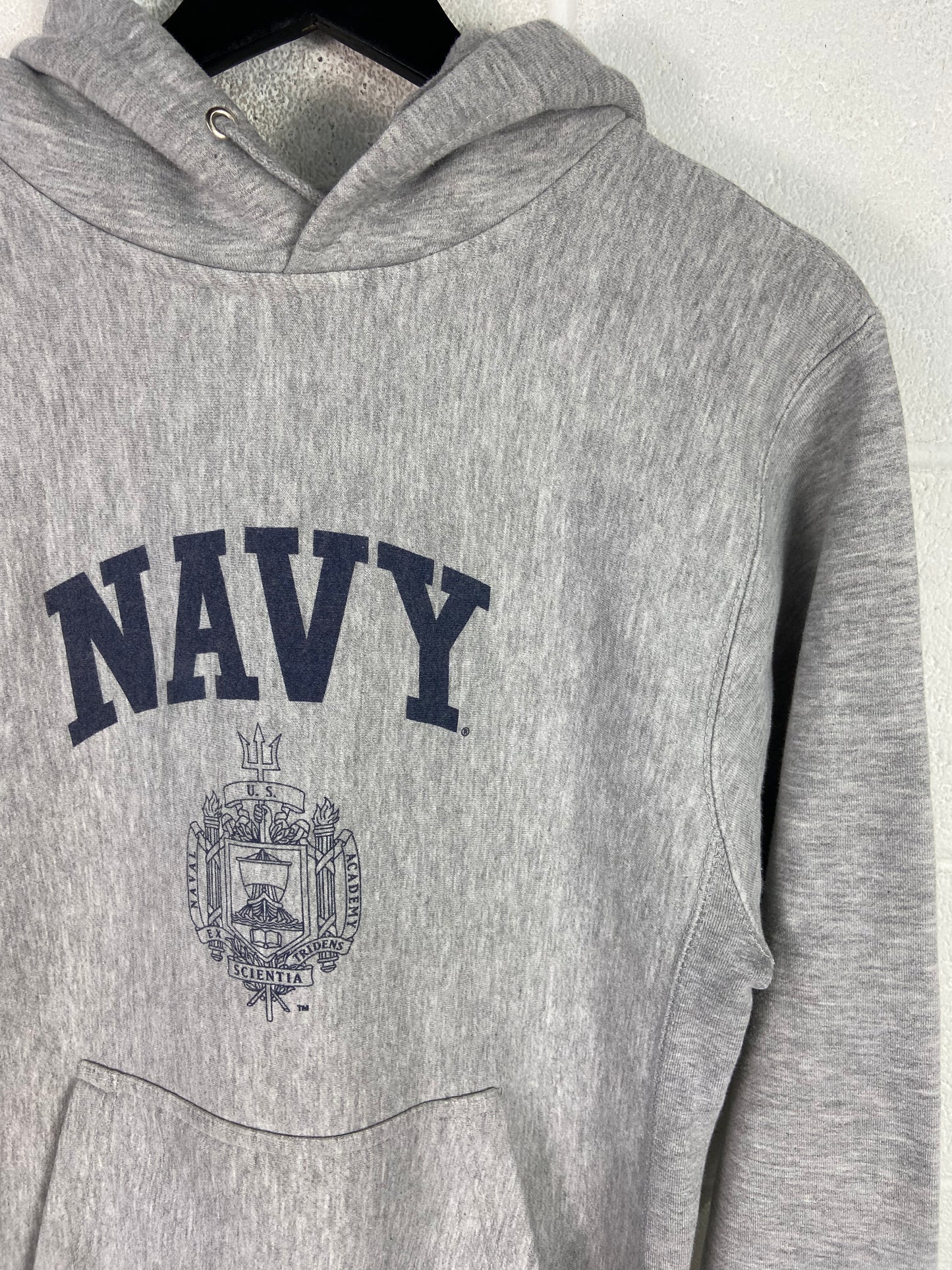 VTG Navy Emblem Heather Grey Hoodie Sz S