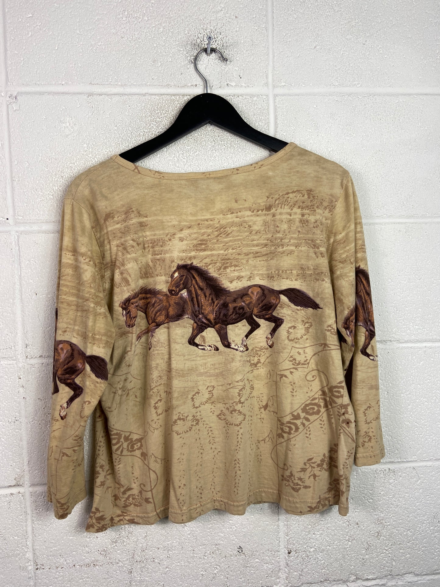 Y2K Horse Rhinestone Western L/S Shirt Sz Wmns M
