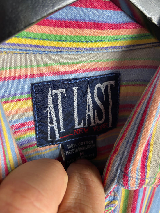VTG Rainbow Striped Denim Long Vest Sz M
