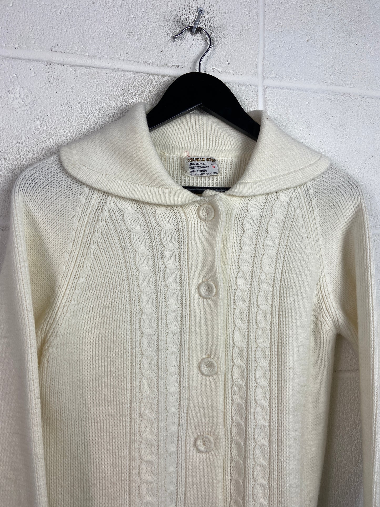 VTG Cream Double Knit Woven Cardigan Sz Wmns M