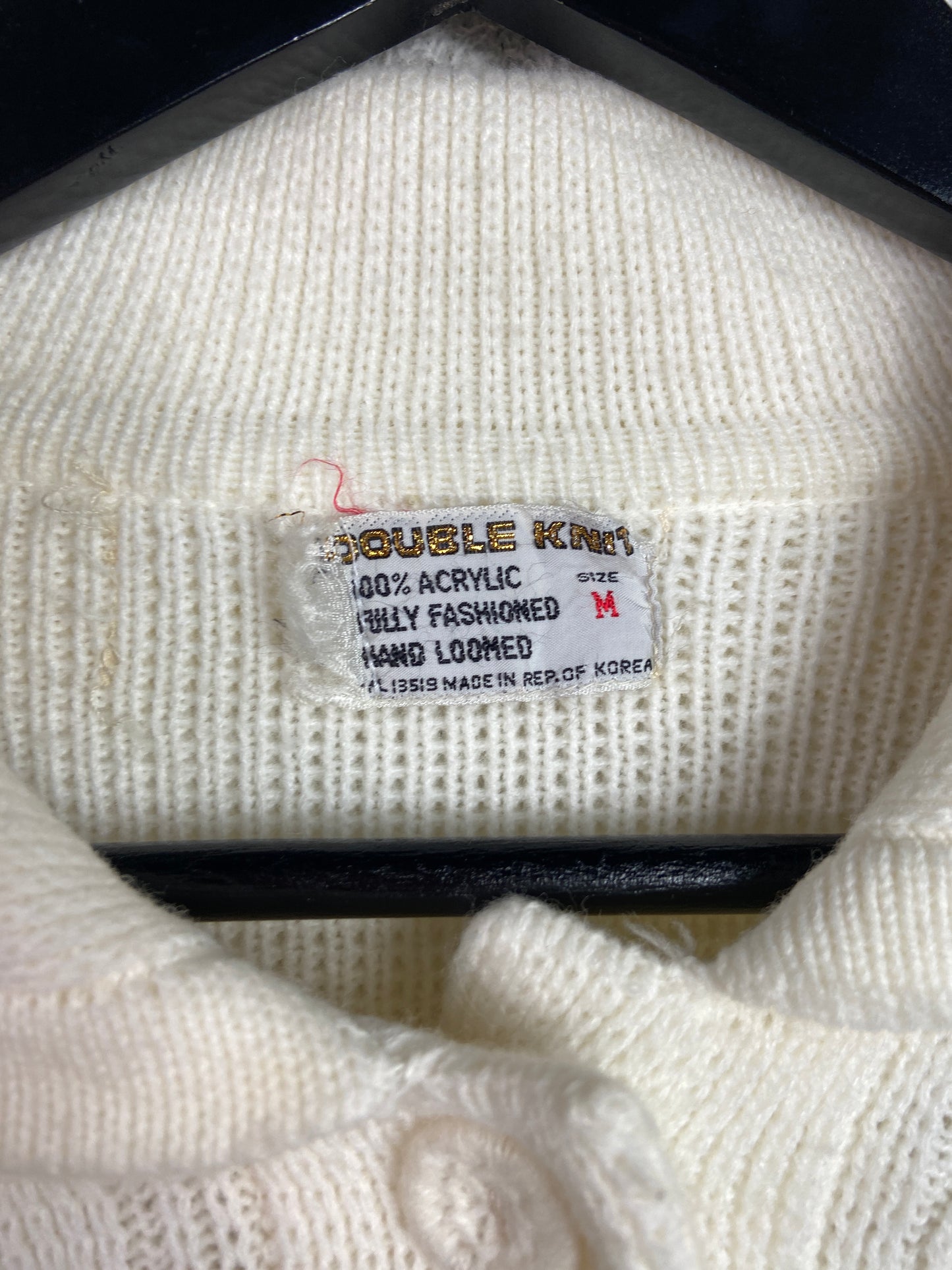 VTG Cream Double Knit Woven Cardigan Sz Wmns M