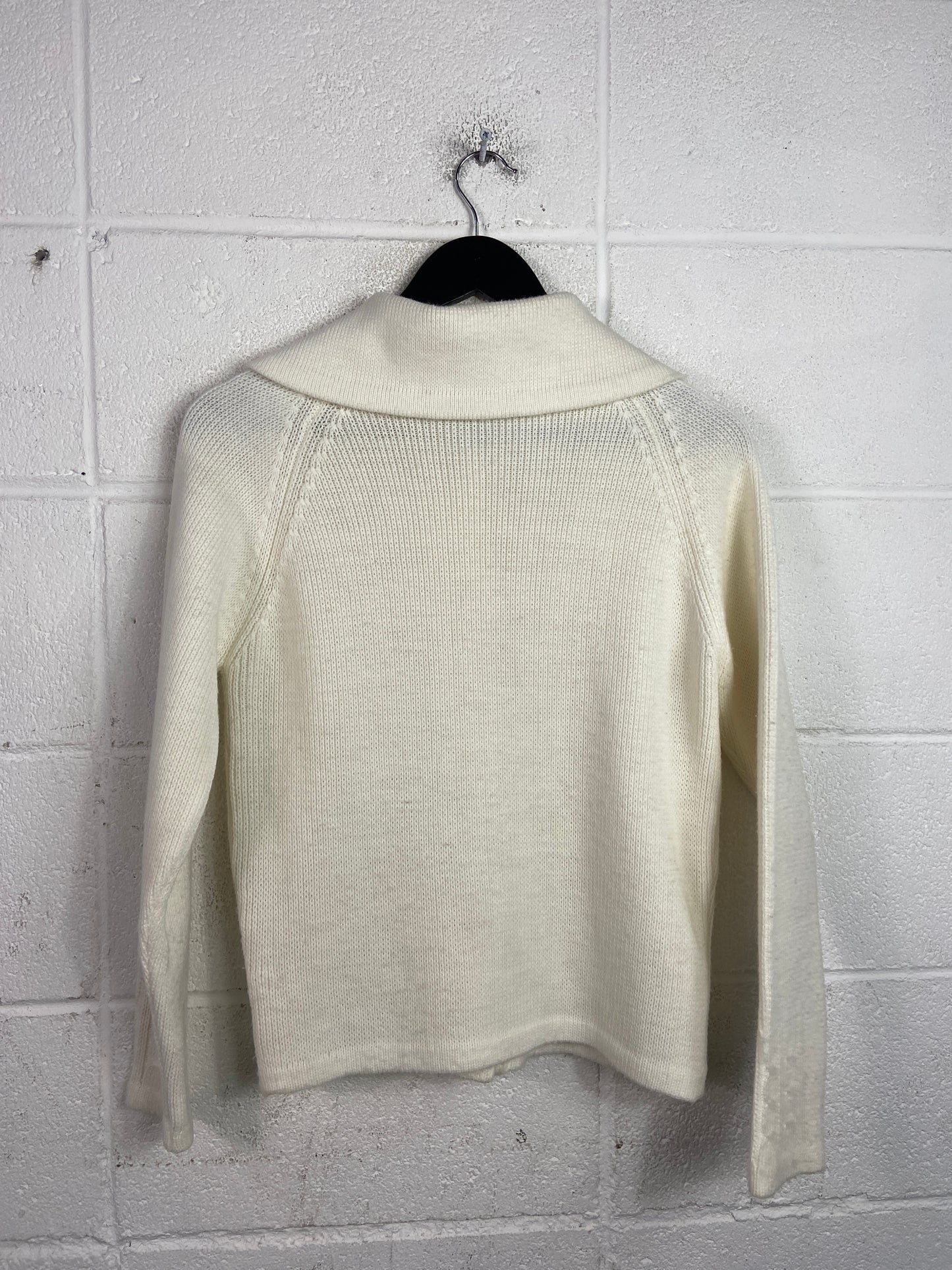 VTG Cream Double Knit Woven Cardigan Sz Wmns M