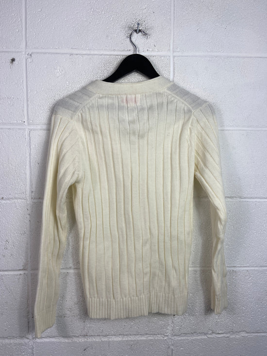 VTG Cream Knitted Cardigan Sz Wmns M