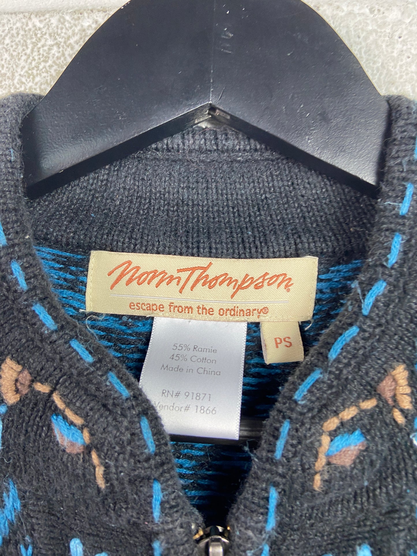 VTG Blue Floral Zip Up Woven Cardigan Sz S