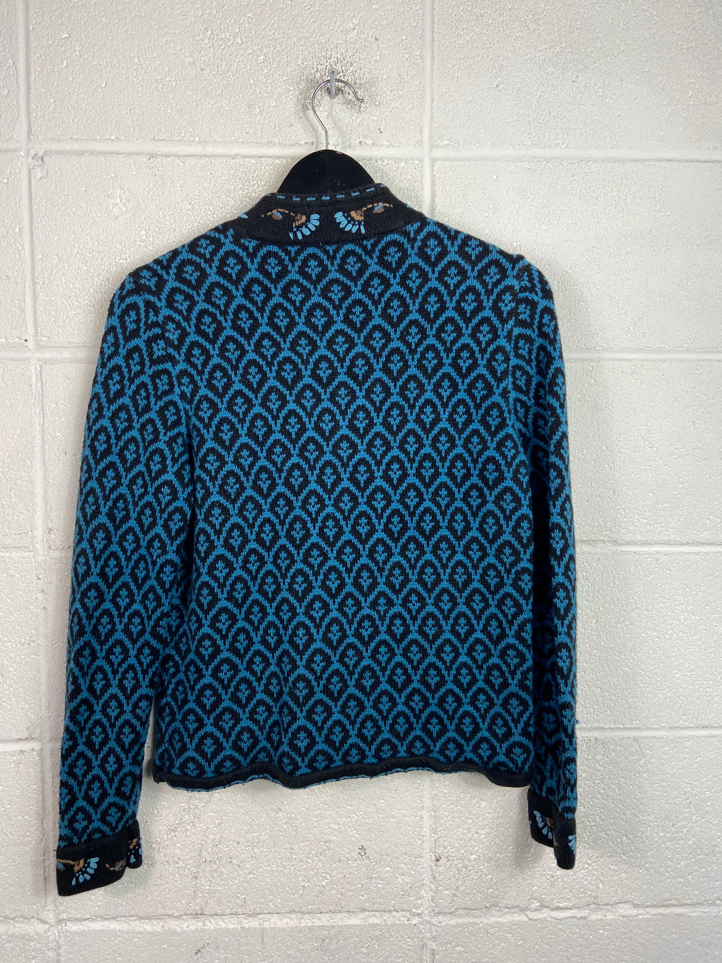 VTG Blue Floral Zip Up Woven Cardigan Sz S