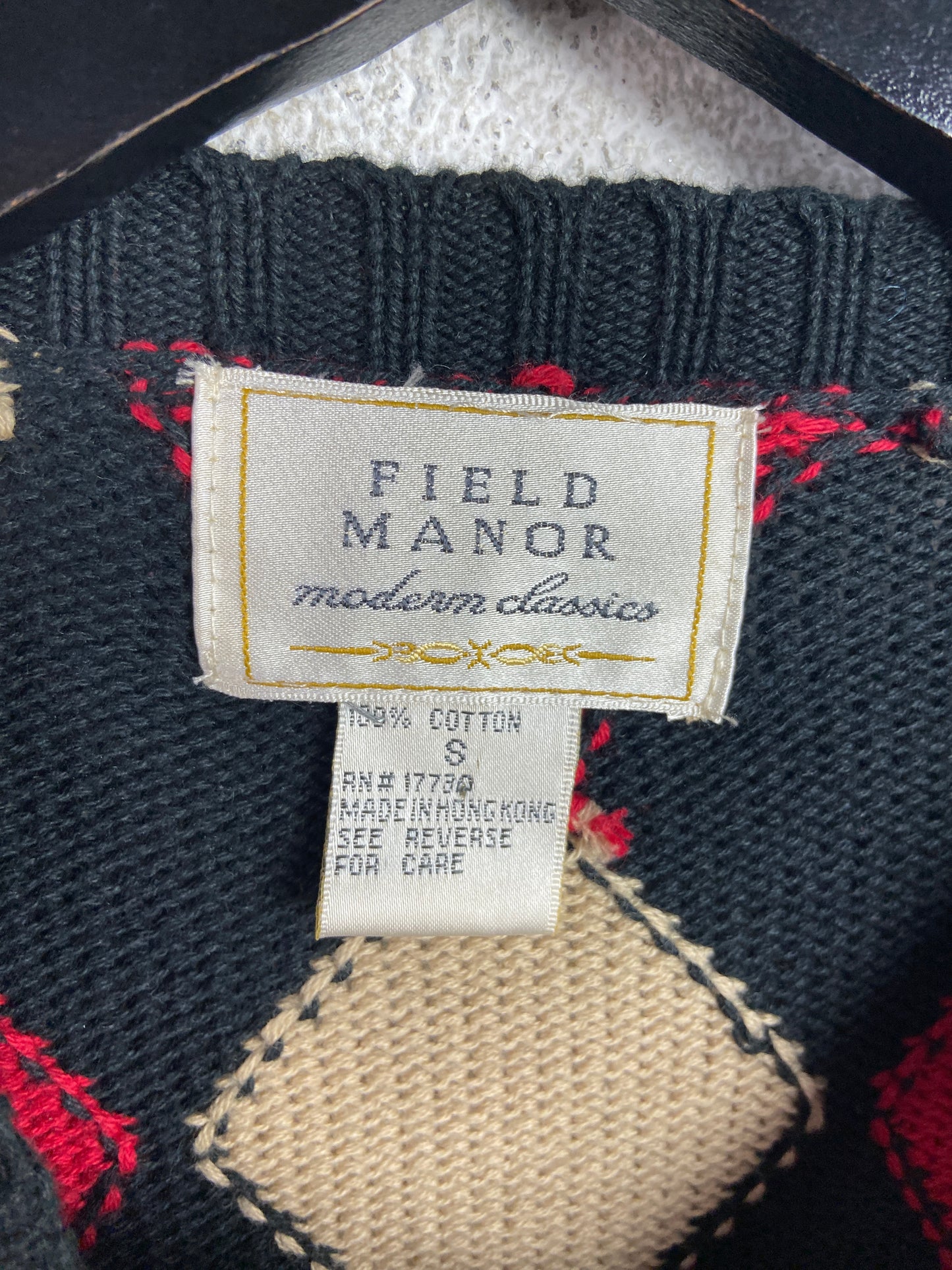 VTG Red/Black Diamond Woven Cardigan Sz Wmns S