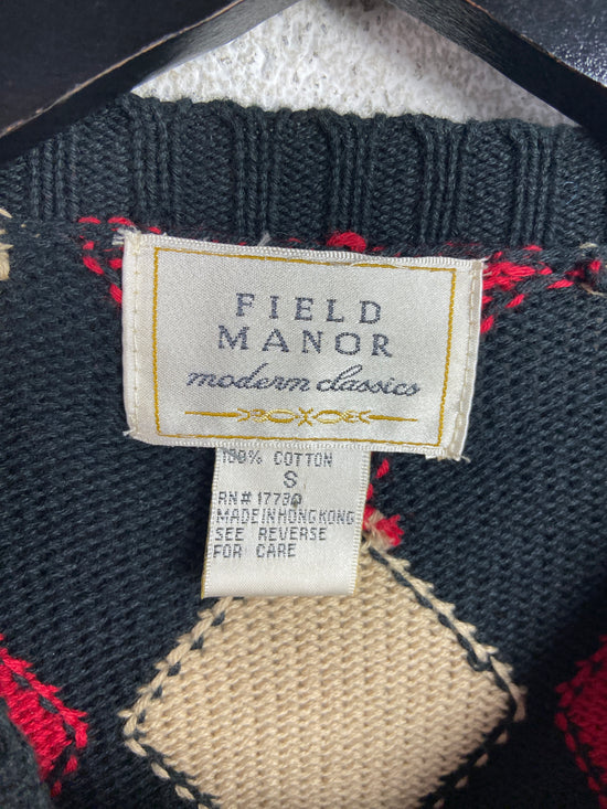 VTG Red/Black Diamond Woven Cardigan Sz Wmns S
