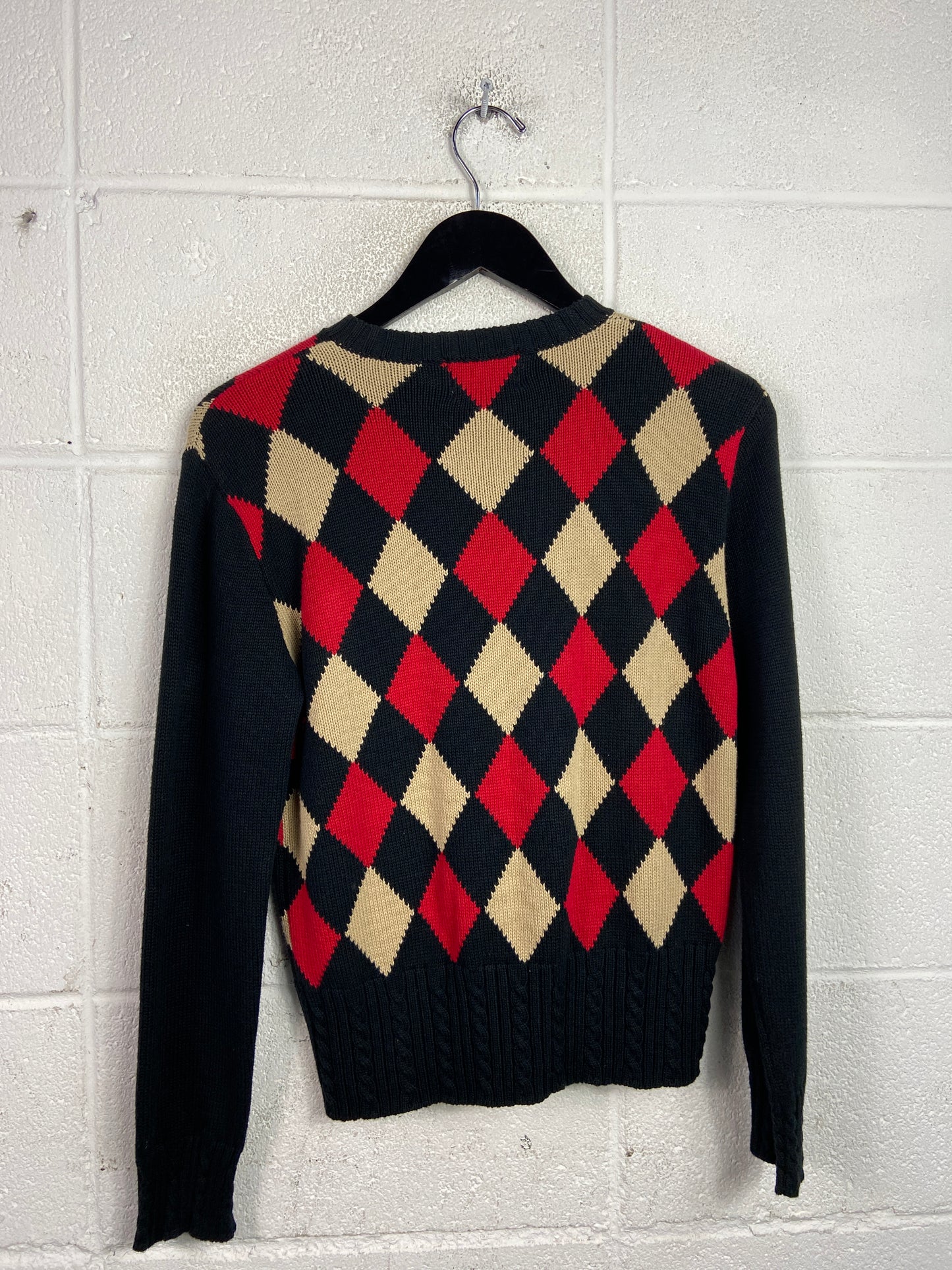 VTG Red/Black Diamond Woven Cardigan Sz Wmns S
