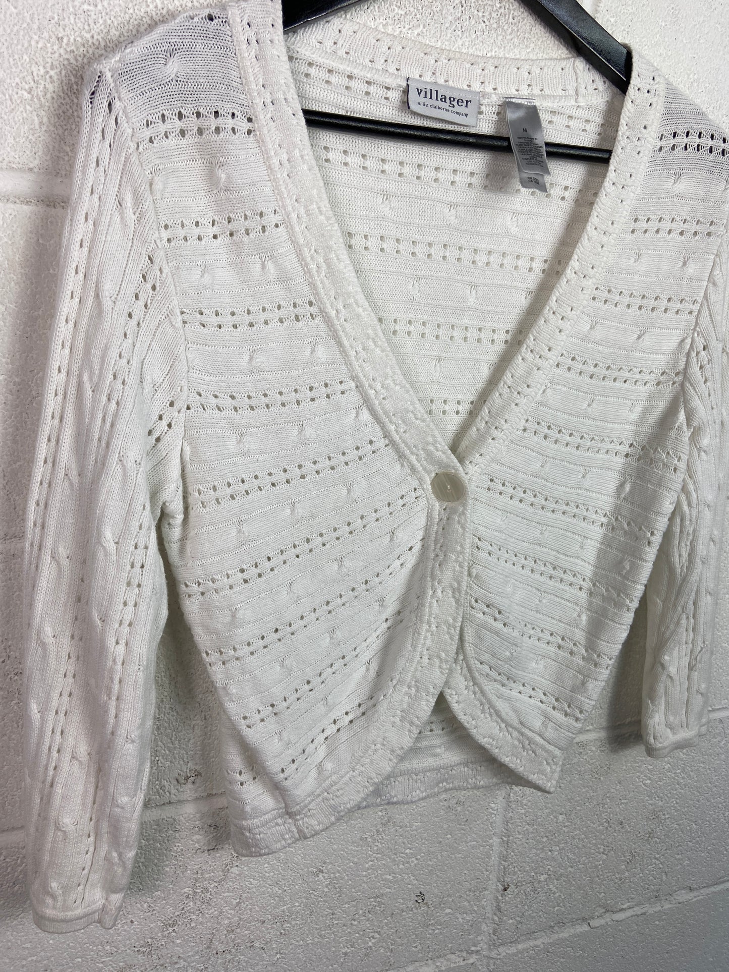 VTG Liz Caliborne White Knitted Cardigan Sz Wmns M