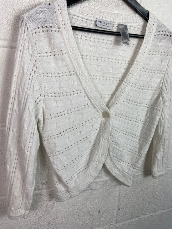 VTG Liz Caliborne White Knitted Cardigan Sz Wmns M