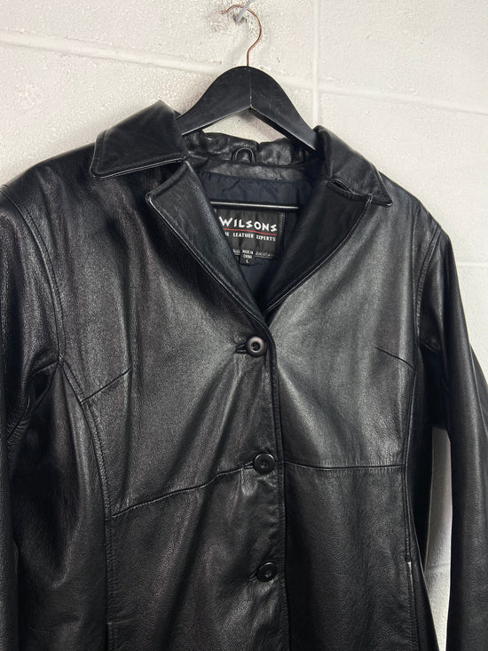 Preowned Y2K Wilsons Black Leather Button Up Jacket Sz Wmns L