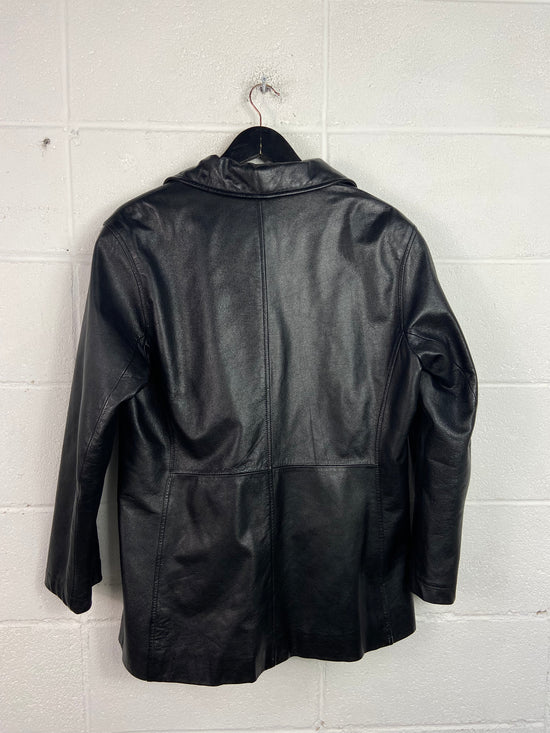 Preowned Y2K Wilsons Black Leather Button Up Jacket Sz Wmns L