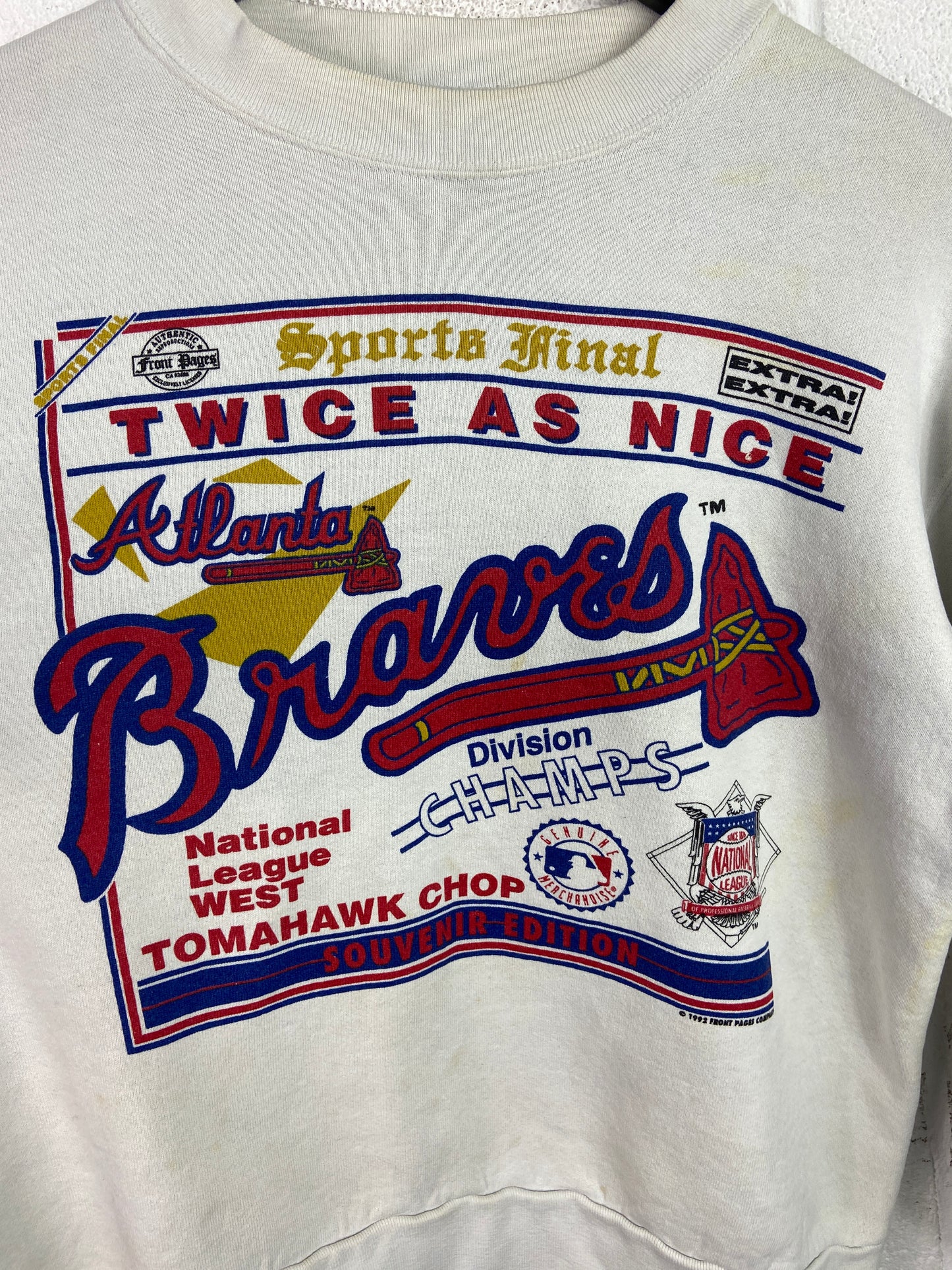 VTG Atlanta Braves Twice As Nice NL Champs Crewneck Sz S