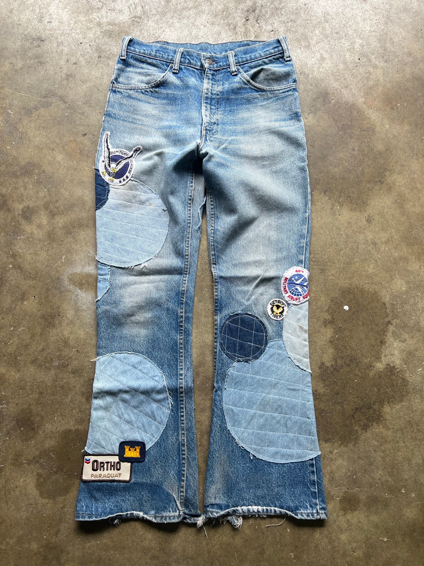 VTG Hand Reworked 80s Patchwork Flared Levi’s Denim Jeans by D. Turner Sz 30x30