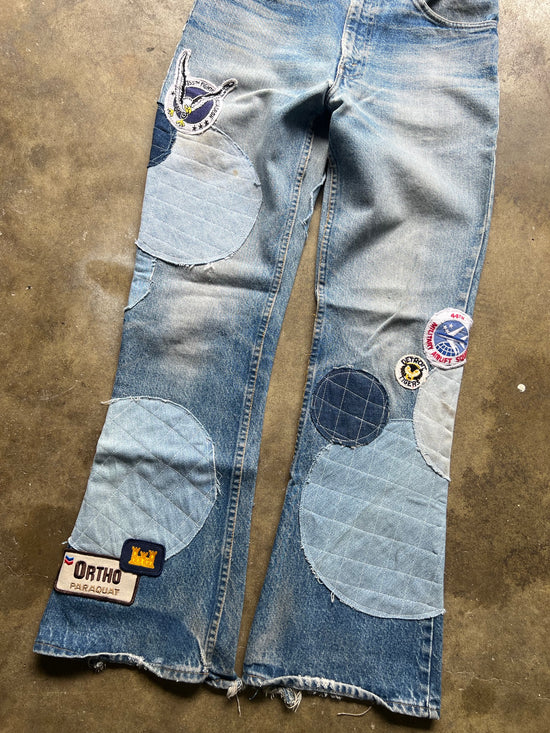 VTG Hand Reworked 80s Patchwork Flared Levi’s Denim Jeans by D. Turner Sz 30x30