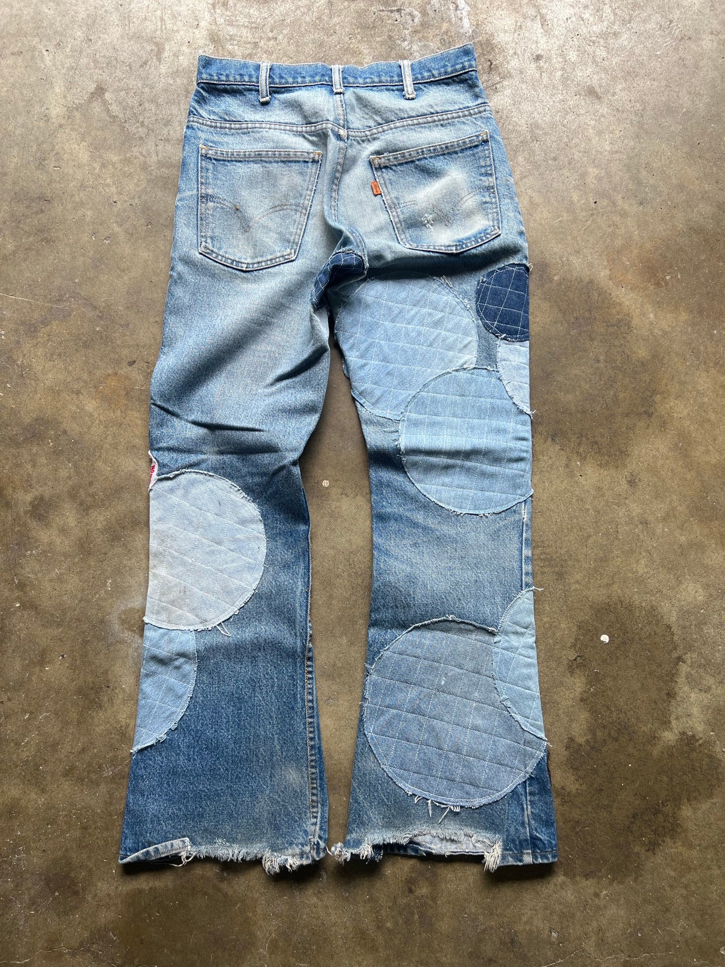 VTG Hand Reworked 80s Patchwork Flared Levi’s Denim Jeans by D. Turner Sz 30x30