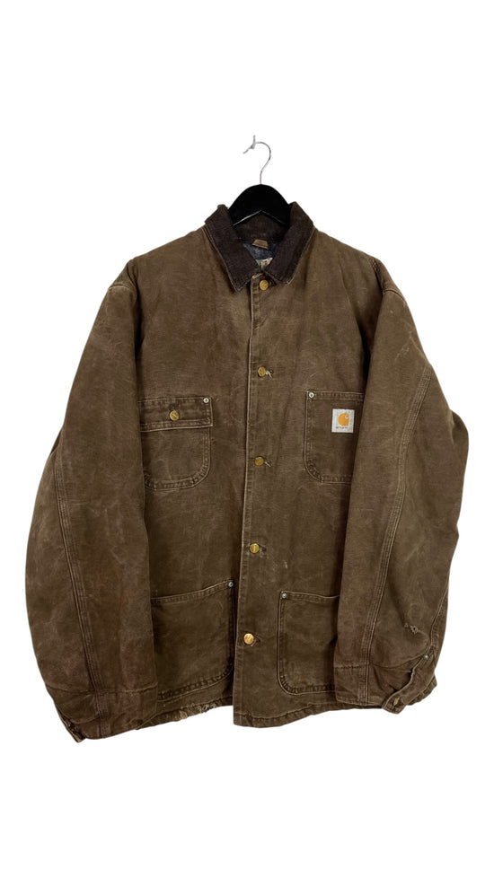 VTG Carhartt Brown Chore Jacket Sz Large Tall