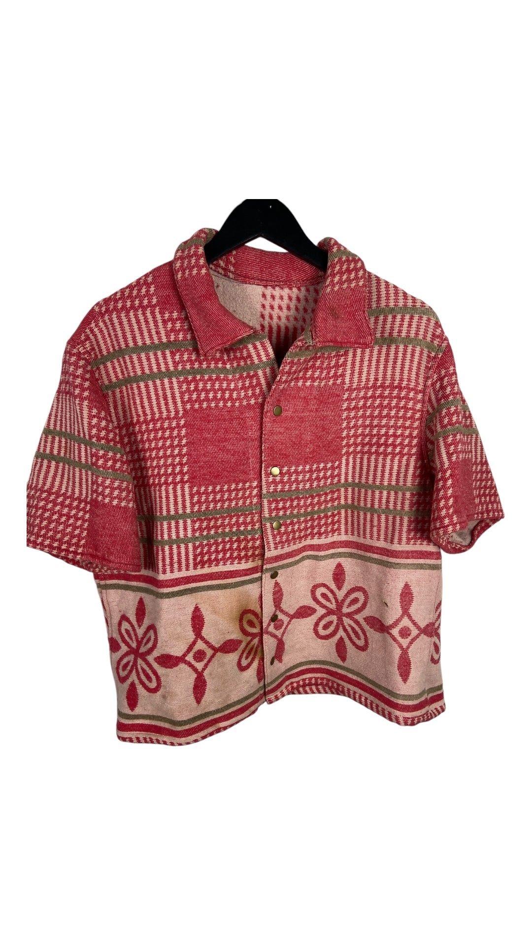 VTG Reworked 60s Pink Camp Blanket Button Up Shirt by David Turner Sz Med