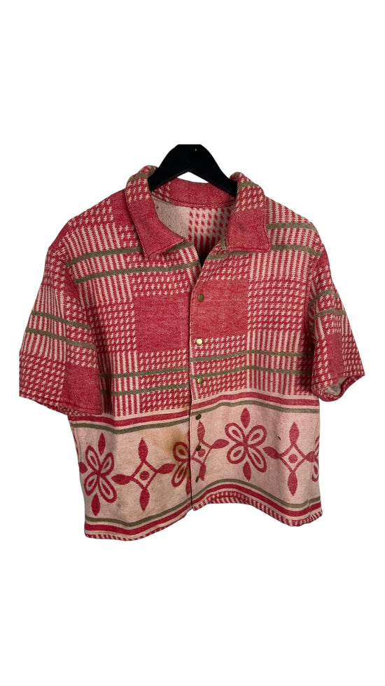 VTG Reworked 60s Pink Camp Blanket Button Up Shirt by David Turner Sz Med