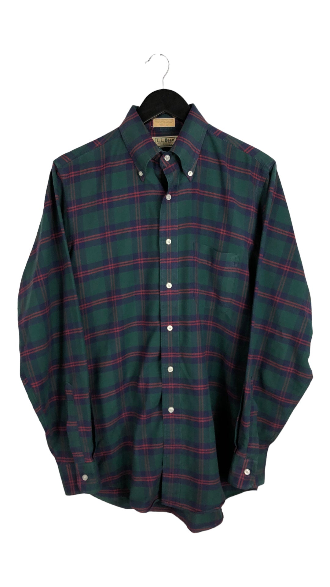 VTG L.L. Bean Red/Green/Navy Plaid Button-Down Shirt Sz L