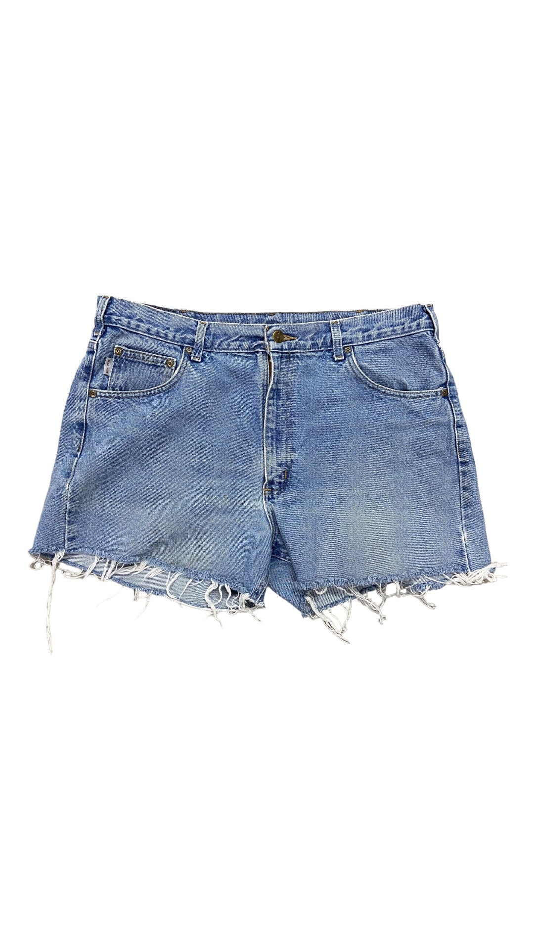 VTG Carhartt Wmns Blue Denim Cutoff Shorts Sz 38