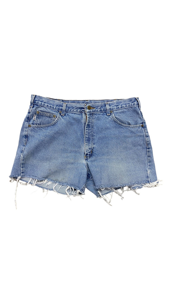 VTG Carhartt Wmns Blue Denim Cutoff Shorts Sz 38