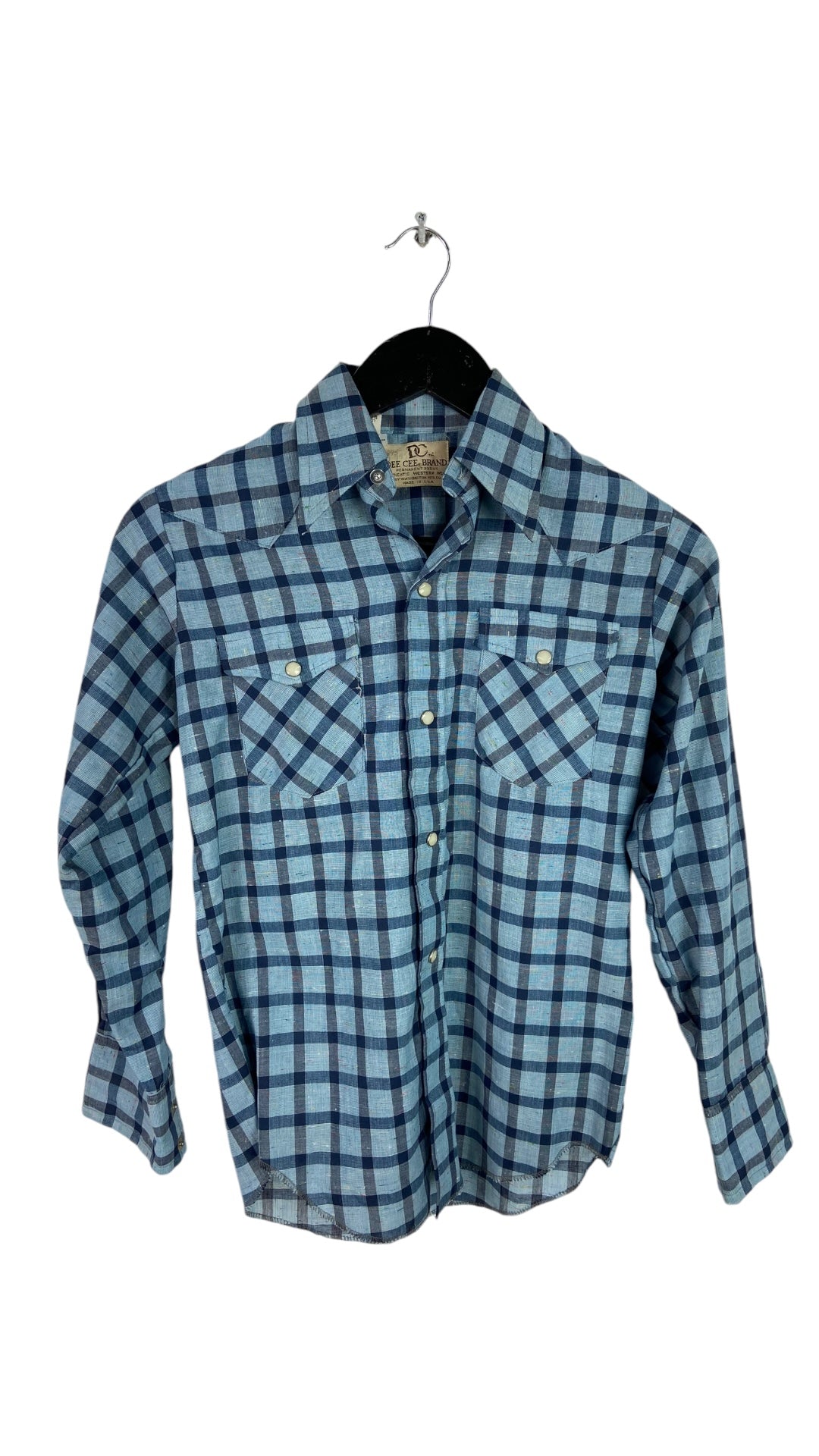 VTG Dee Cee Brand Blue Plaid Western Shirt Sz S