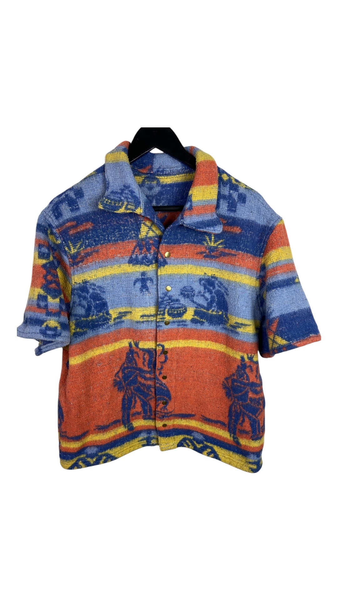 VTG Reworked 60s Camp Southwestern Blanket Button Up Shirt by David Turner Sz Med