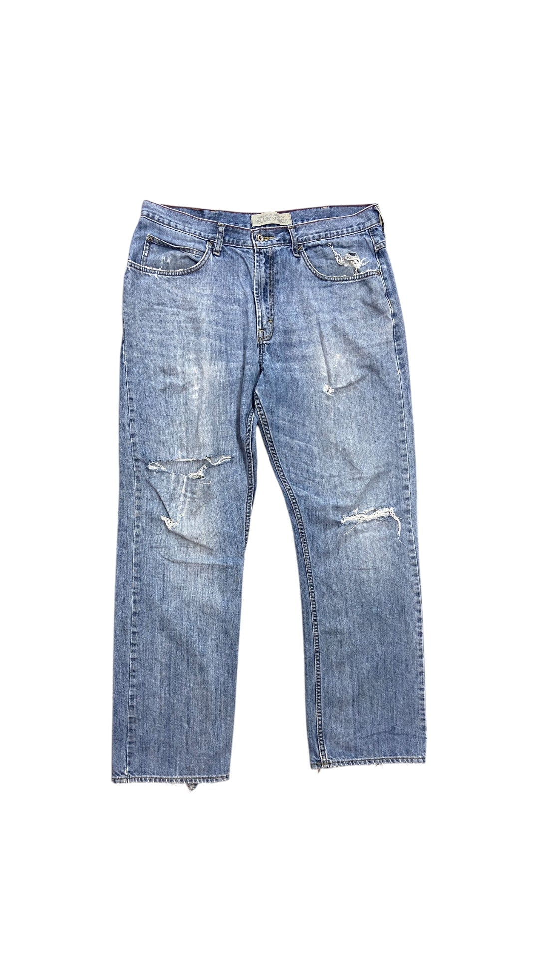 Y2K Wrangler Distressed Light Wash Blue Jeans Sz 36x32