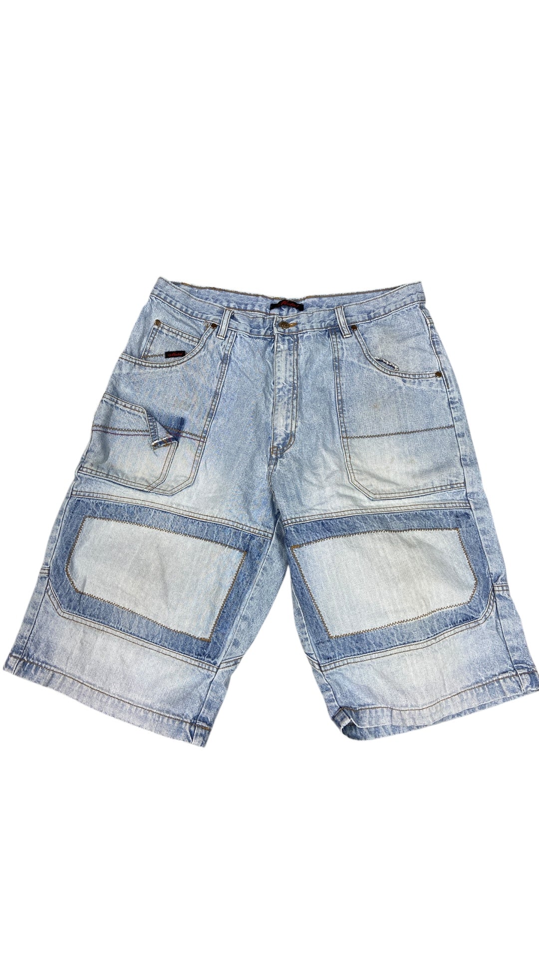 Y2K Metal Denim Panelled Shorts Sz 38