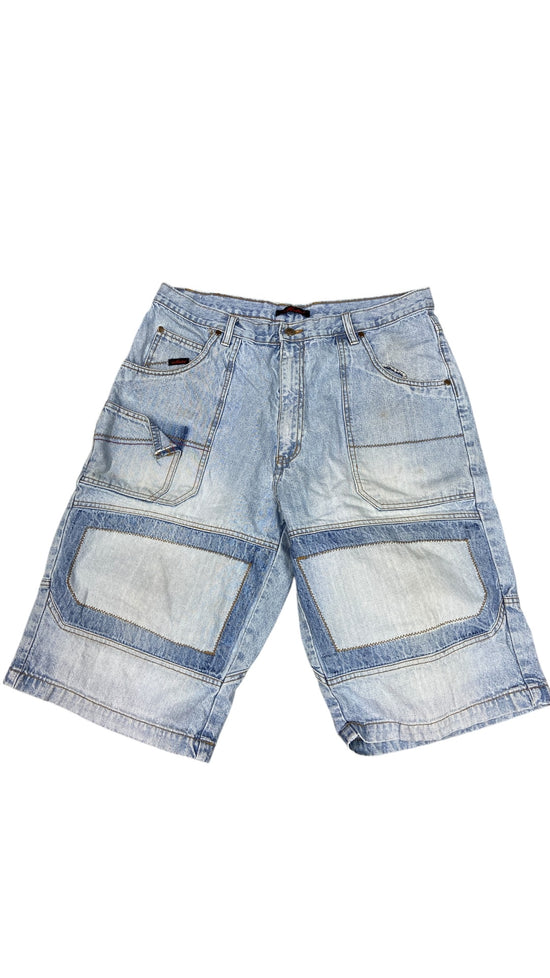 Y2K Metal Denim Panelled Shorts Sz 38