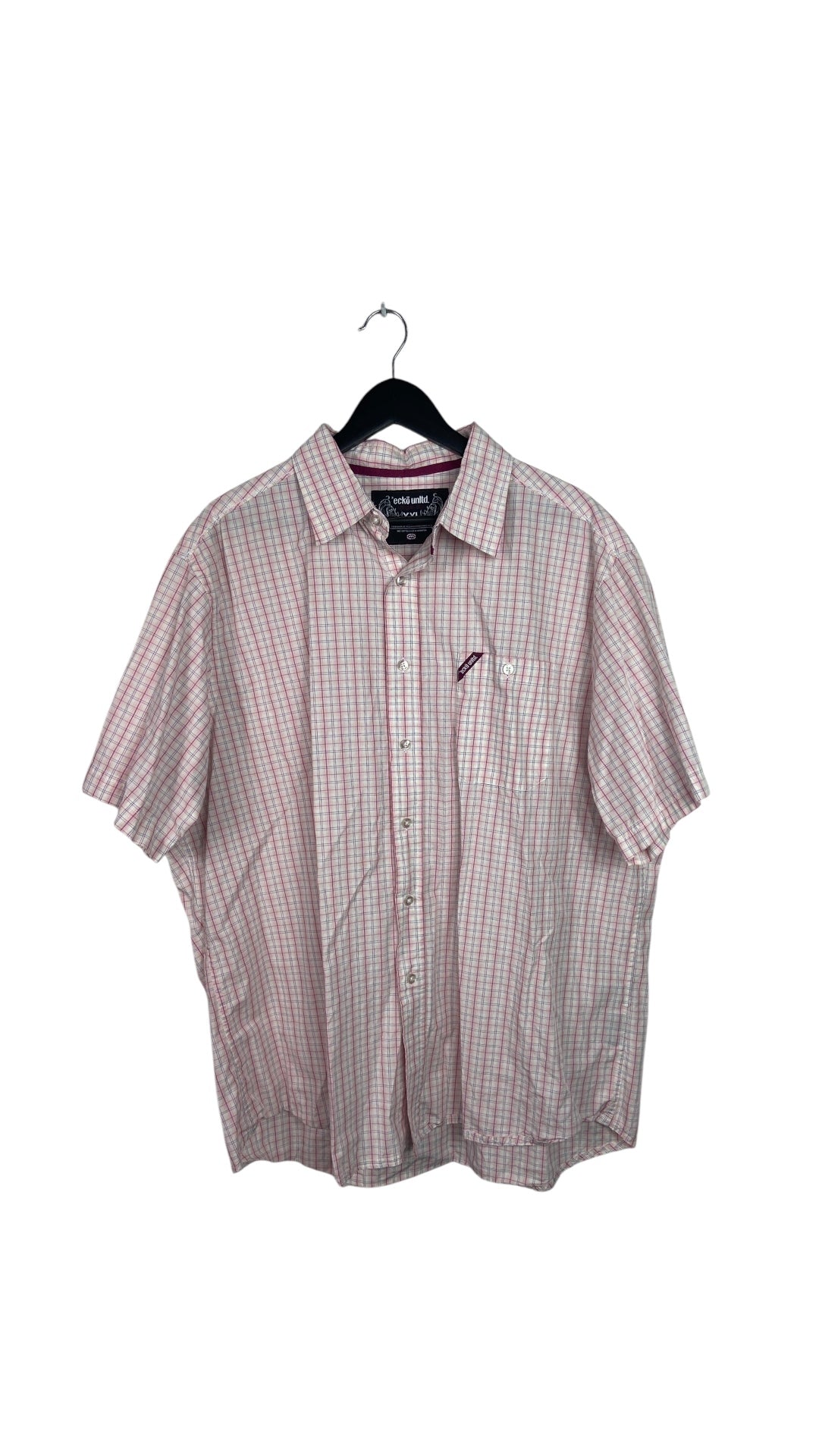 Y2K Ecko Unlted Pink Plaid Button Up Shirt Sz XXL