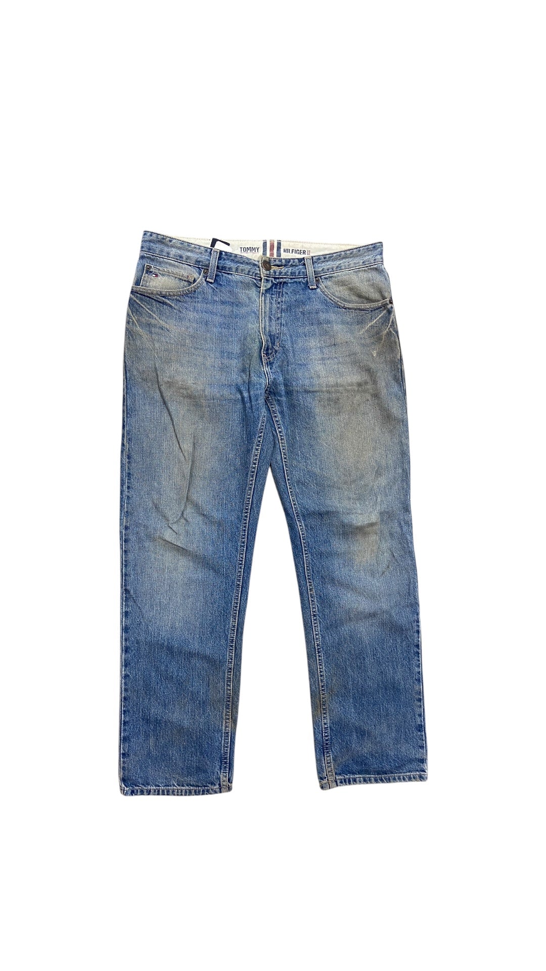 Y2K Tommy Hilfiger Mud Wash Baggy Denim Jeans Sz 36x30