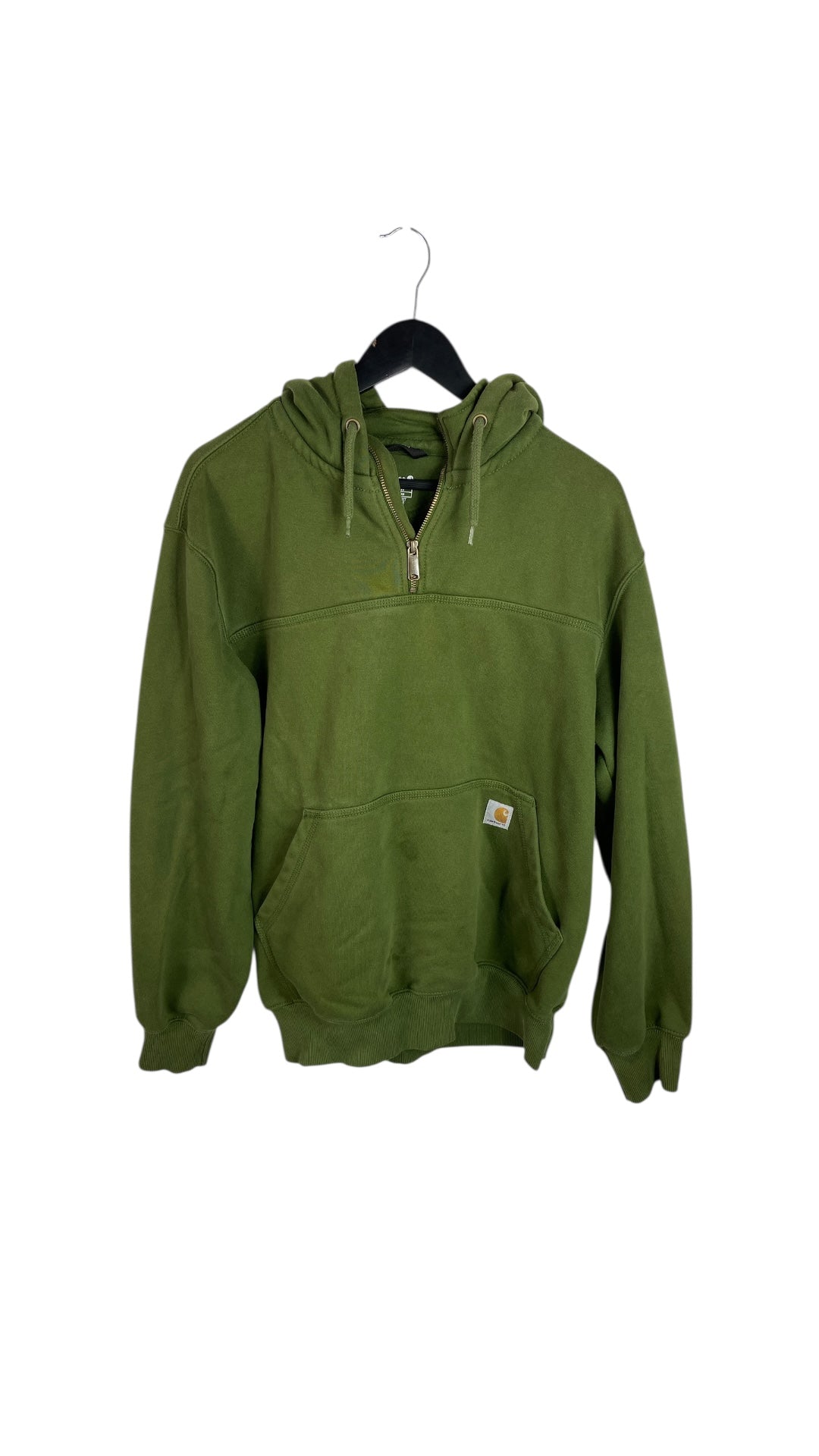 Carhartt Olive Green Quarter Zip Hooded Sweatshirt Sz L
