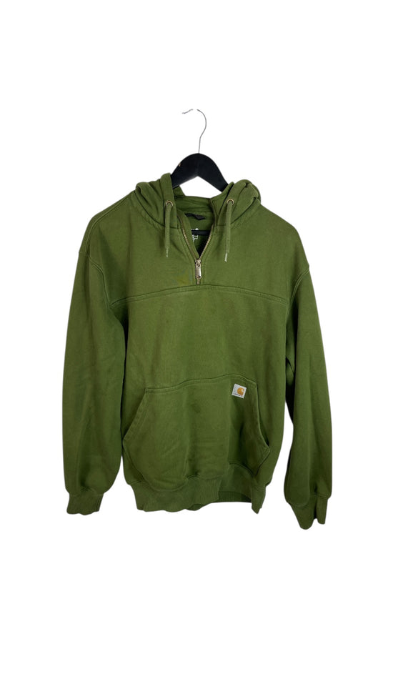Carhartt Olive Green Quarter Zip Hooded Sweatshirt Sz L