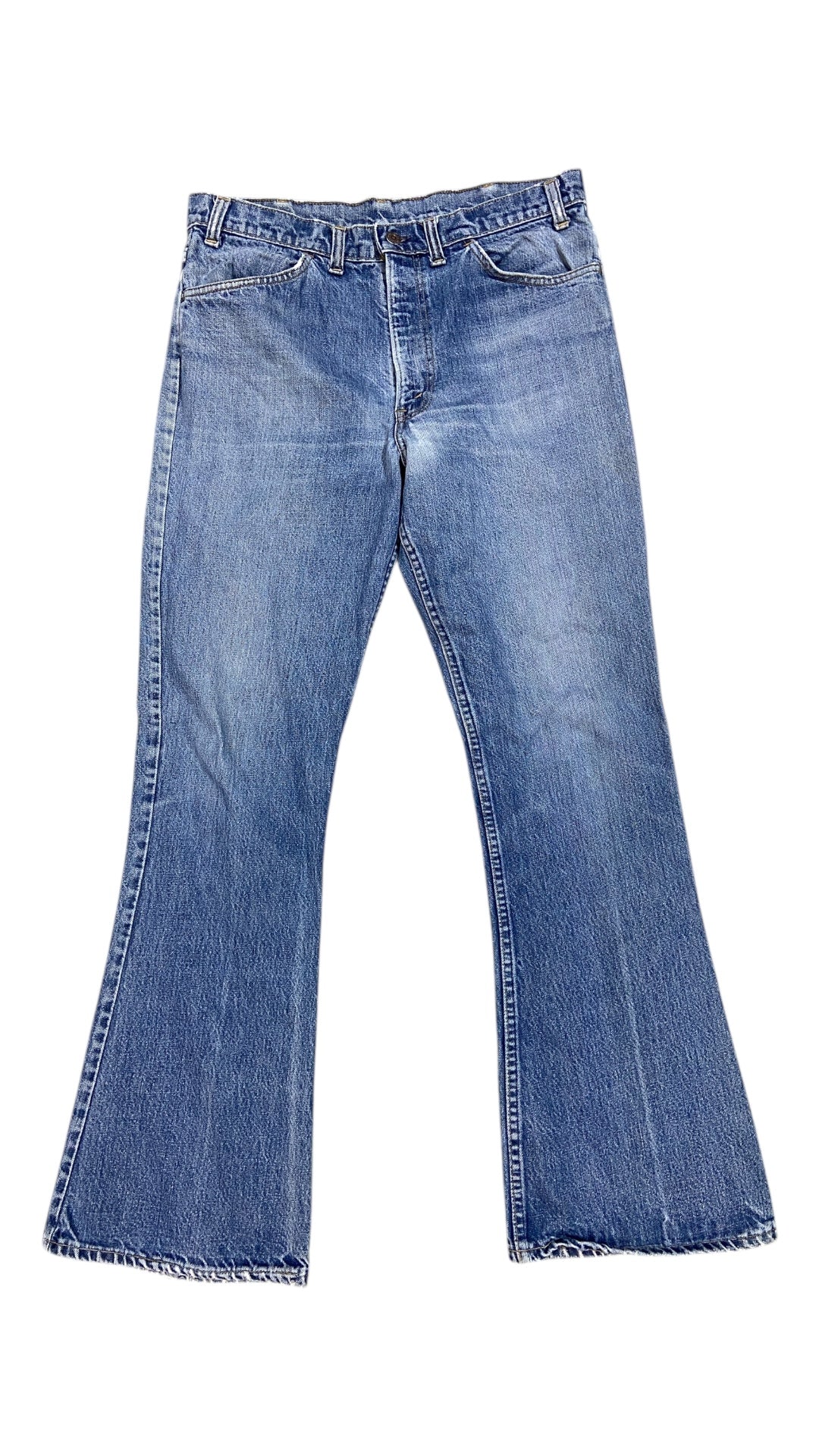 VTG Levis 80s Orange Tab Flare Blue Denim Bell Bottom Jeans Sz 35x33