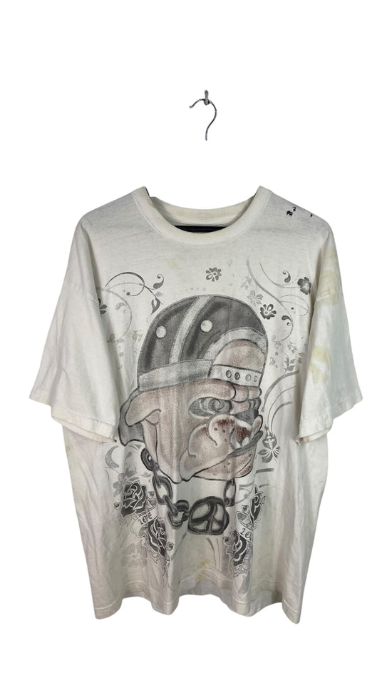 Y2K Bulldog Cartoon Thrashed Johnson Tee Sz XXL